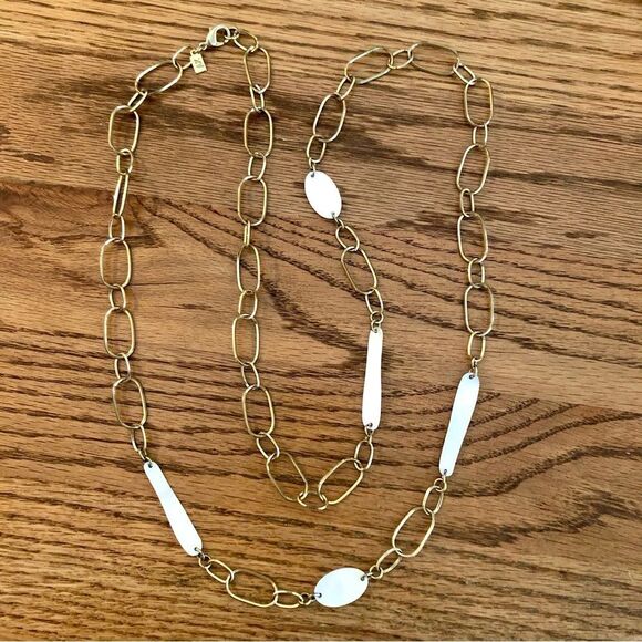 Anne Klein | Paperclip Link and Mother of Pearl Necklace | 40” Length - Picture 1 of 4